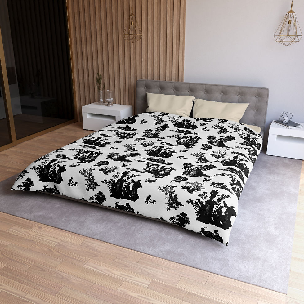 Thumbnail: Black & White Toile Duvet Cover - Vintage Scenic Pattern Microfiber Bedding