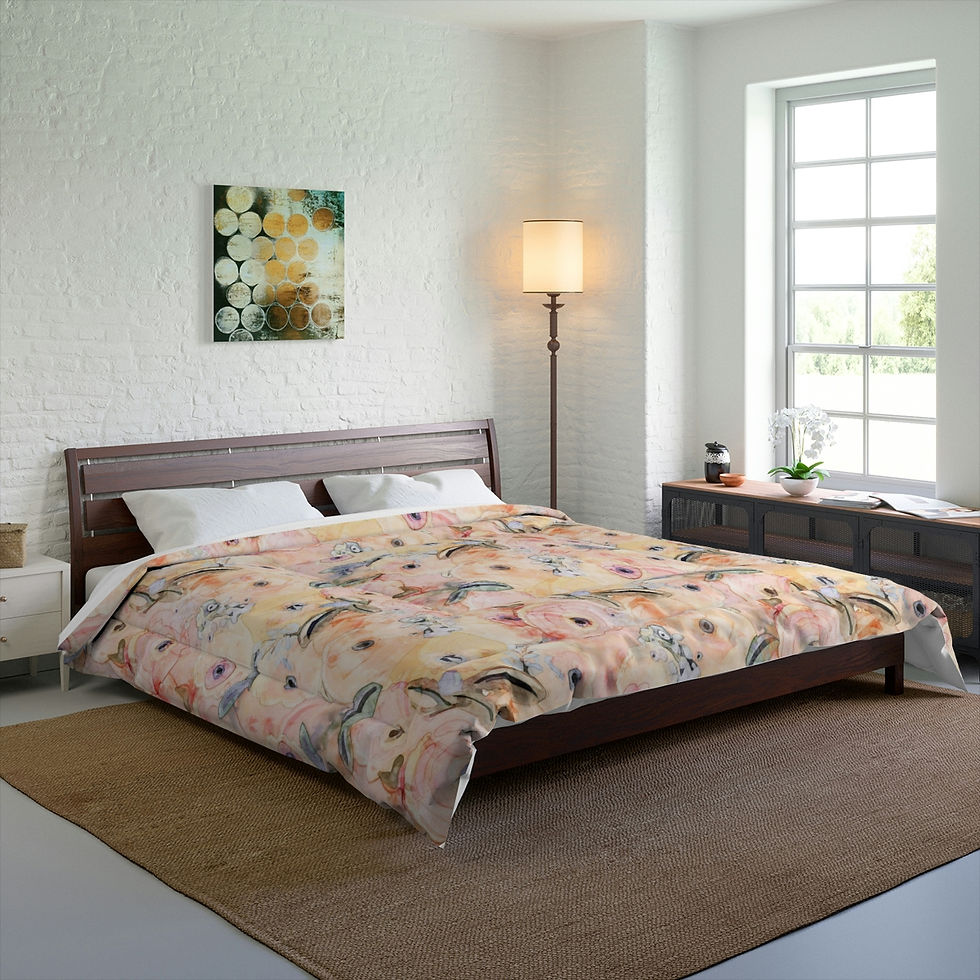 Thumbnail: Abstract peachy Roses Comforter