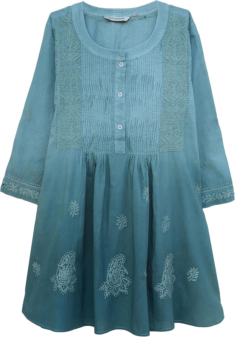 Thumbnail: Ayurvastram Pure Cotton Hand Embroidered Tunic, Top, Kurti, Blouse
