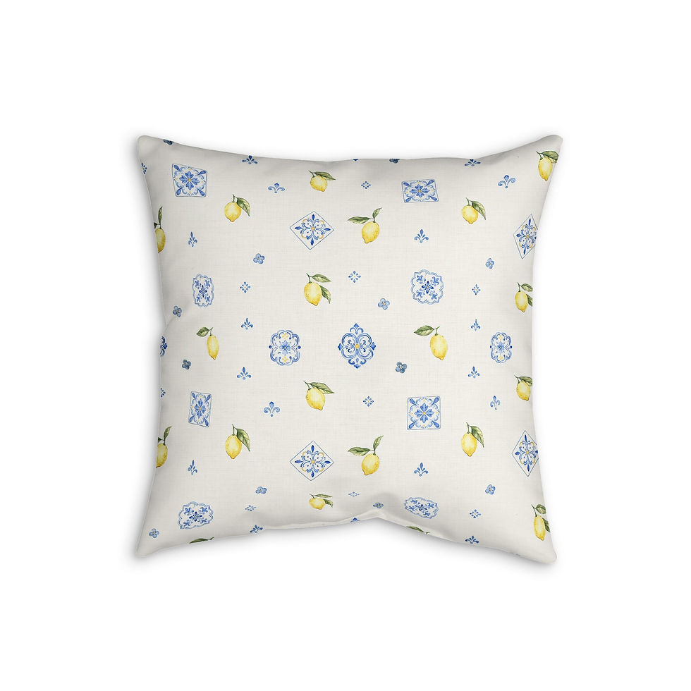 Thumbnail: Lemon Tile Faux Linen Pillow — Blue Mediterranean Decorative Throw Pillow
