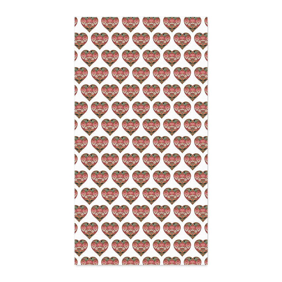 Thumbnail: Faux Linen Heart Pattern Fabric by the Yard — Floral Boho Hearts Print