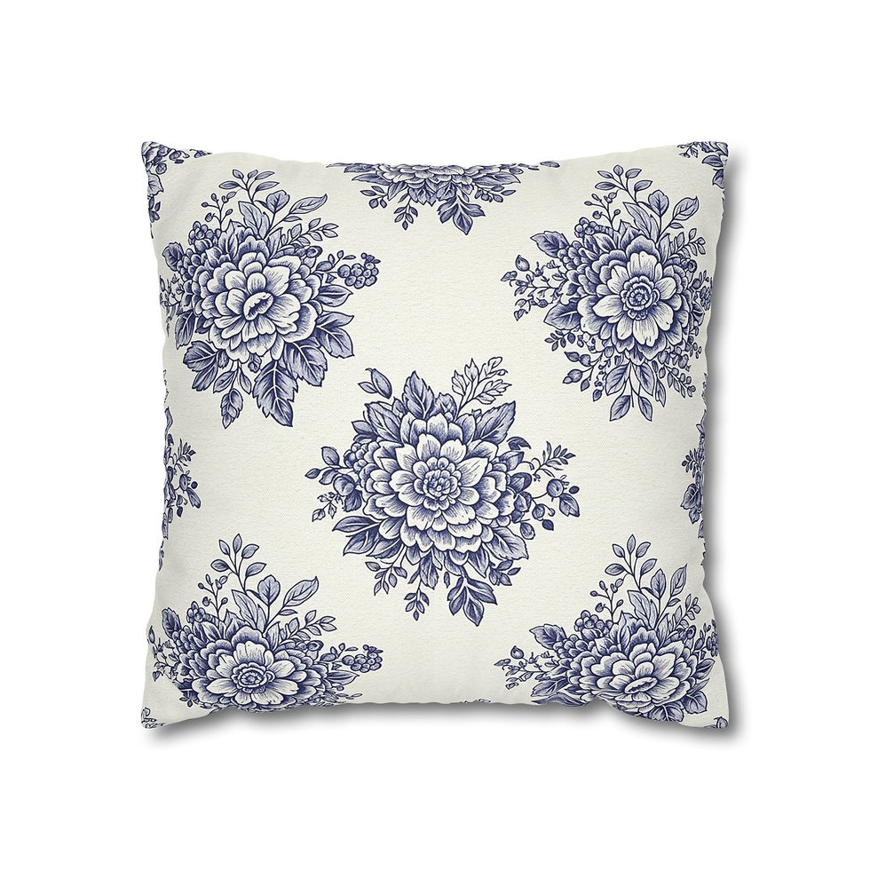 Thumbnail: Blue Toile Floral Decorative Pillow Cover 