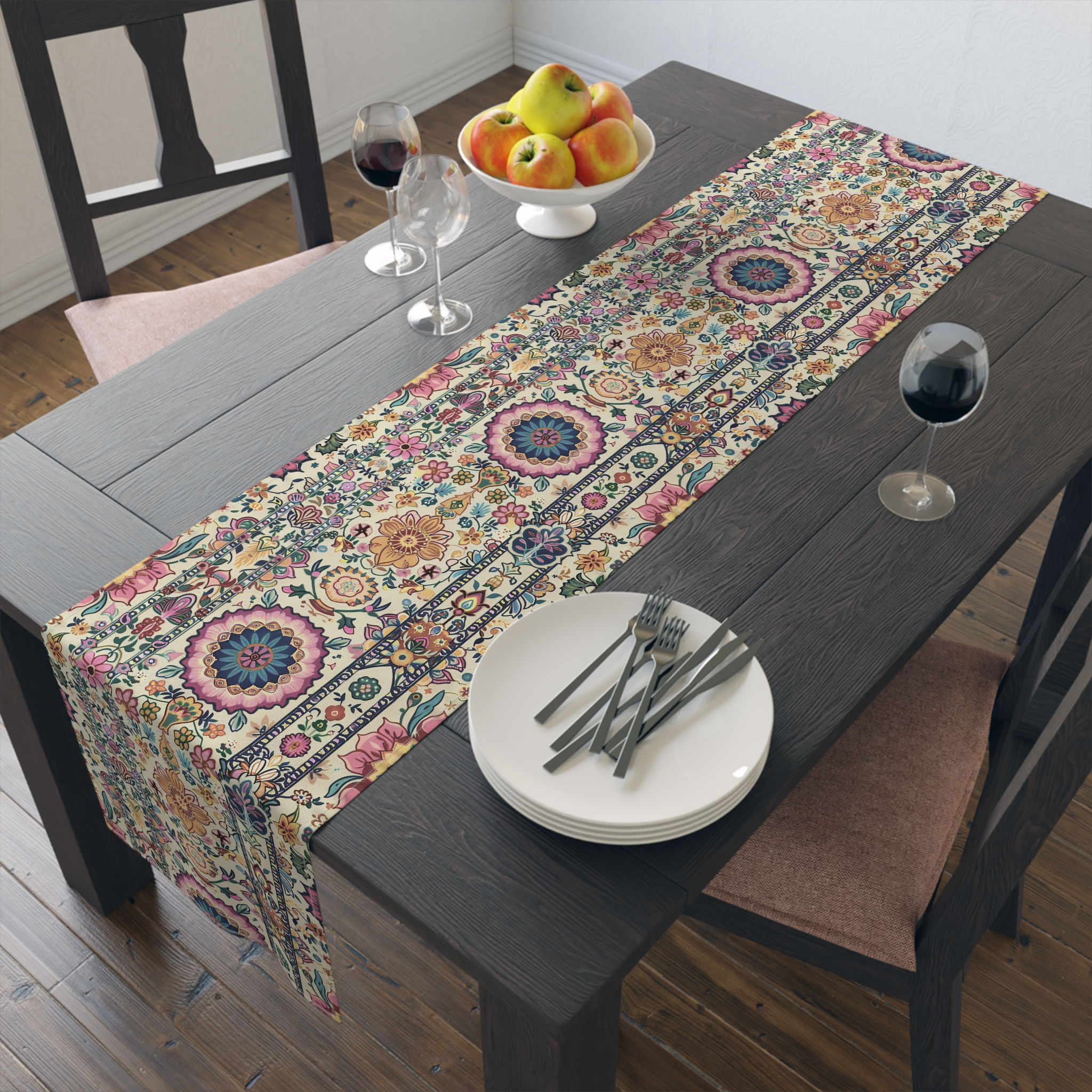 Palana Elegant Floral Table Runner - Cotton/Poly Blend