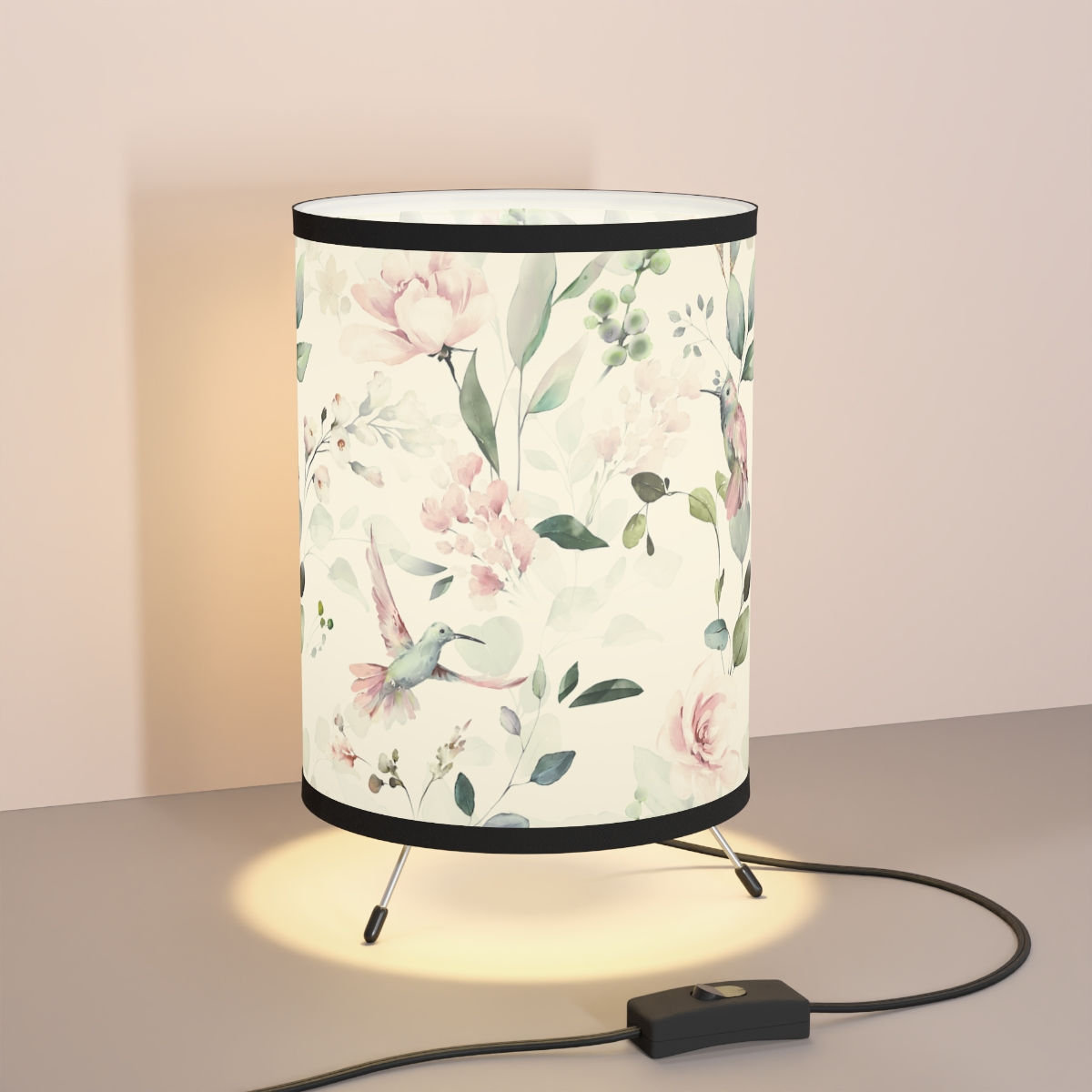 Soft Pastel Floral Tripod Lamp 