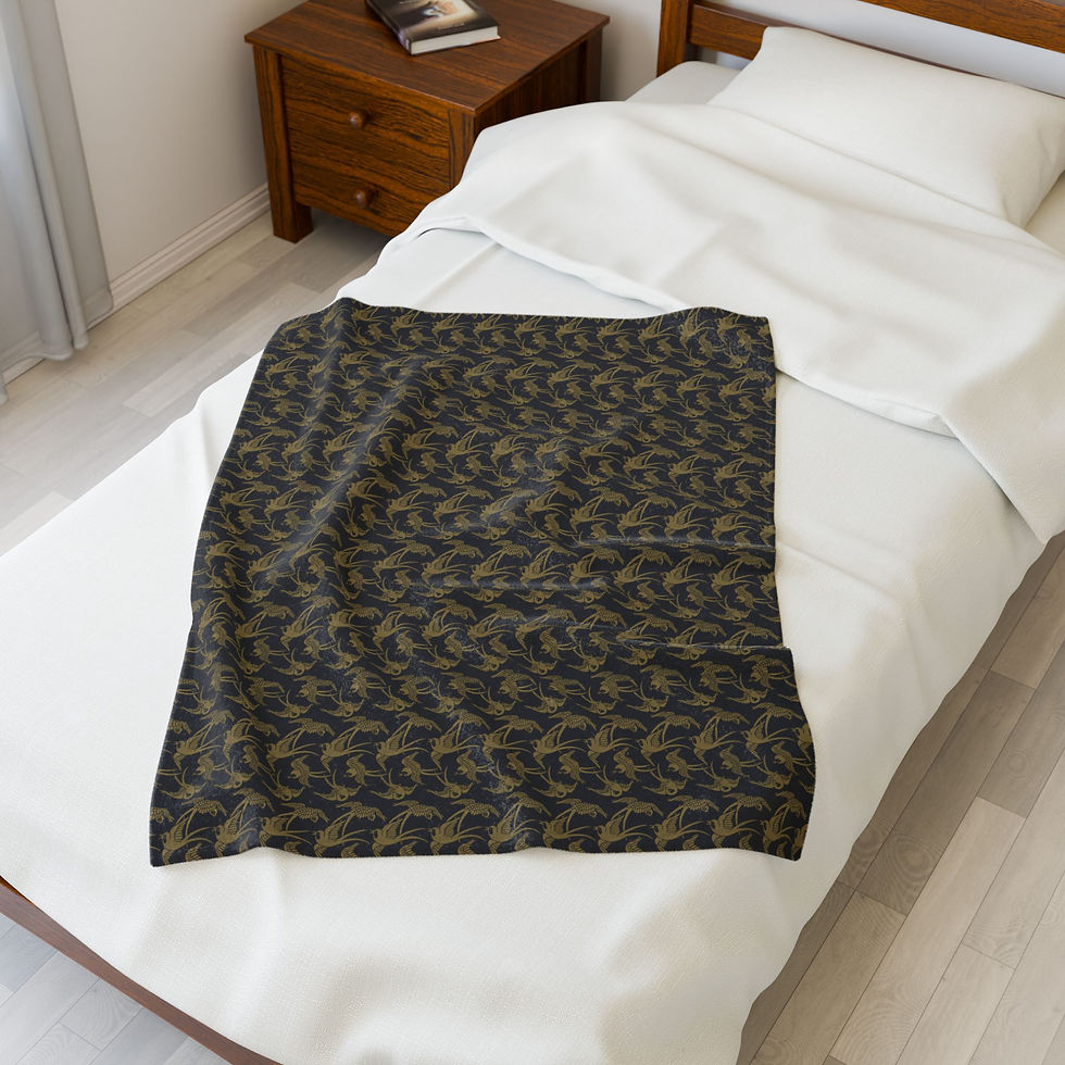 Thumbnail: Velveteen Plush Blanket - Gold Leaf Herringbone Pattern Cozy Throw