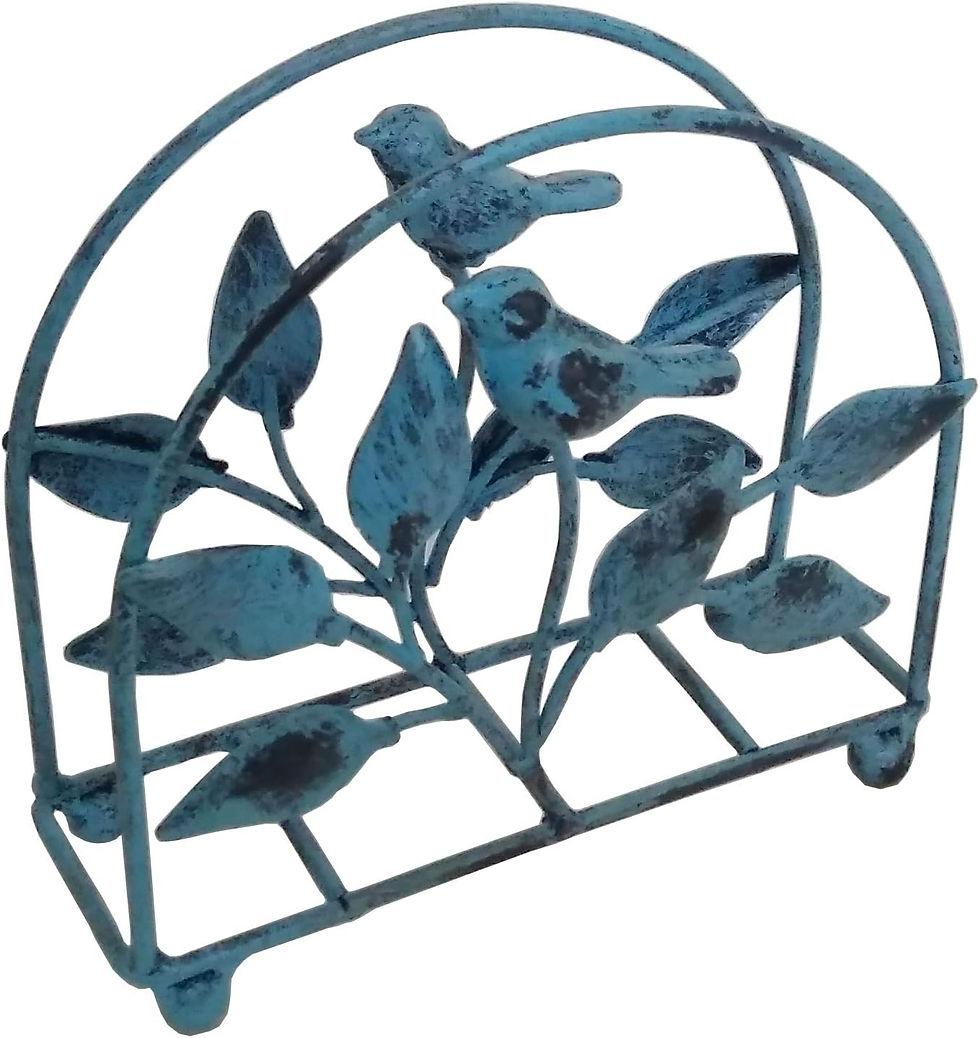 Thumbnail: Turquoise Cast Iron Bird & Tree Napkin Holder