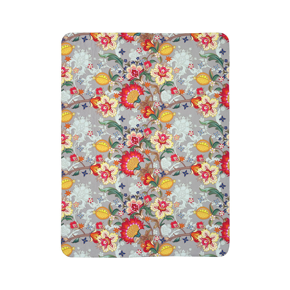 Thumbnail: Floral Fleece Sherpa Blanket —  Gold Colorful Design