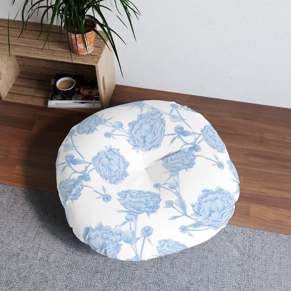 Thumbnail: Soft Blue Floral Tufted Floor Pillow, Round