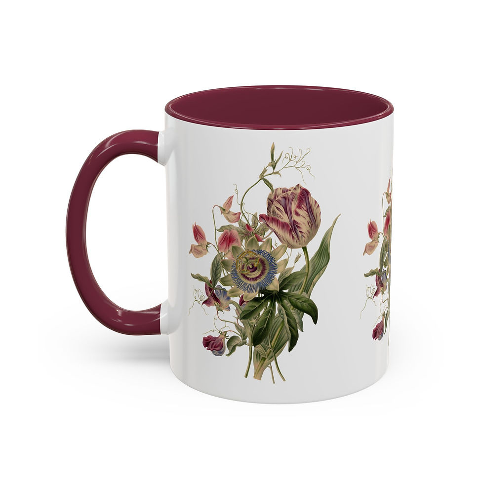 Thumbnail: Floral Vintage Tulip Coffee Mug (11oz & 15oz) — Botanical Accent Color Handle