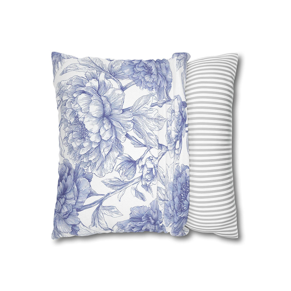 Thumbnail: Blue Peony Floral Pillowcase — Watercolor Garden Decorative Throw Pillow