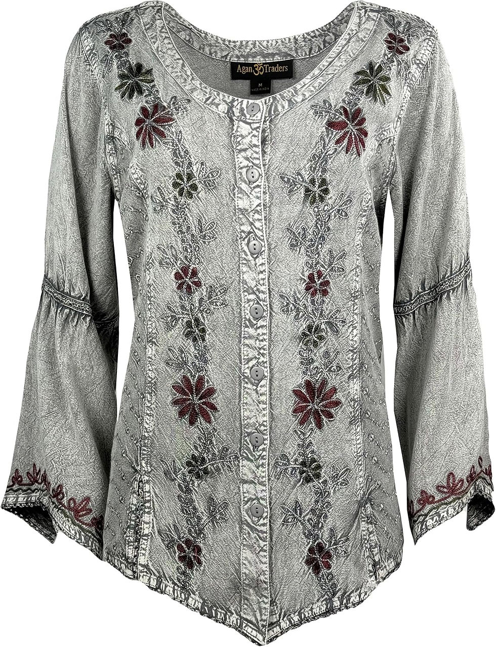 Thumbnail: 2025 Spring Gypsy Medieval Long Sleeve Embroidered Tops for Women - Button Down