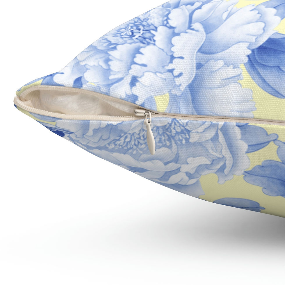 Thumbnail: Blue Peonies on Yellow Spun Polyester Square Pillow