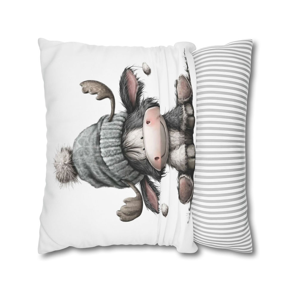 Thumbnail: Cute Winter Moose Pillow Cover – Cozy Decorative Throw Pillowcase