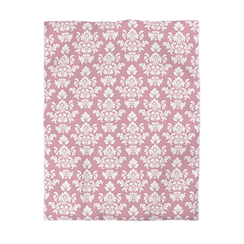 Thumbnail: Elegant. Pink Floral Microfiber Duvet Cover - Soft Pink Damask Pattern