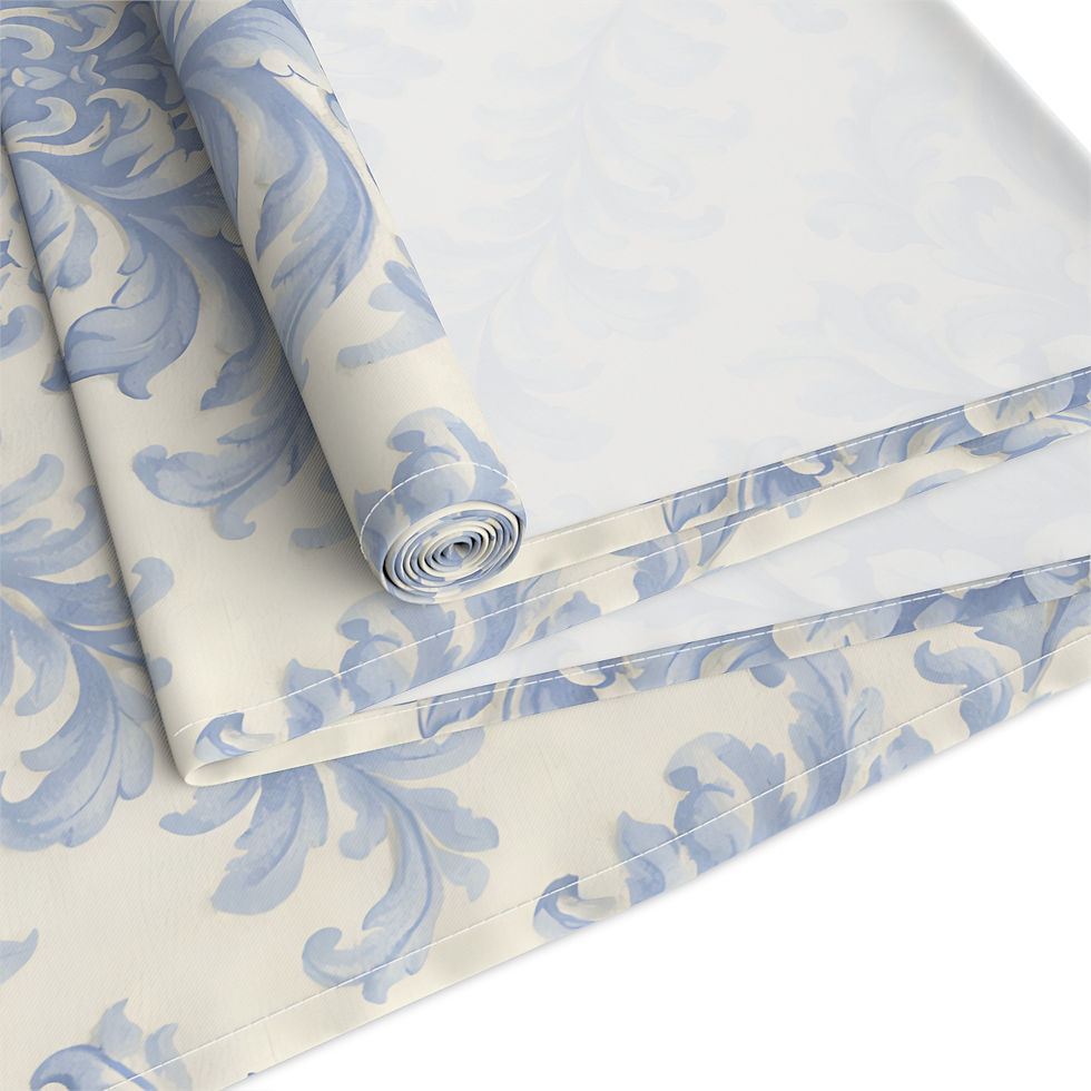 Thumbnail: Blue Damask Table Runner — Classic Floral Vintage Pattern 