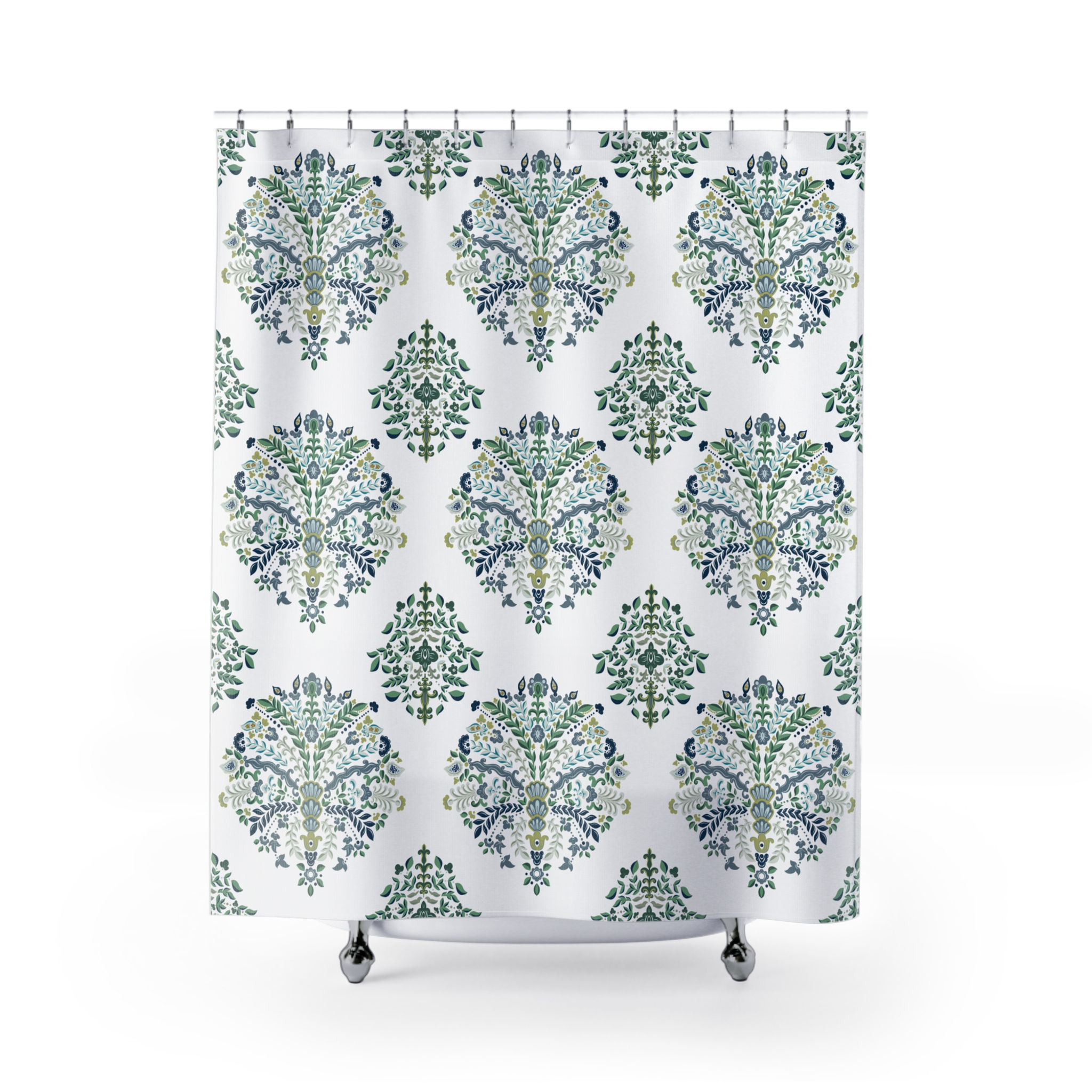 Indigo Bloom Shower Curtain - Elegant Floral Design 