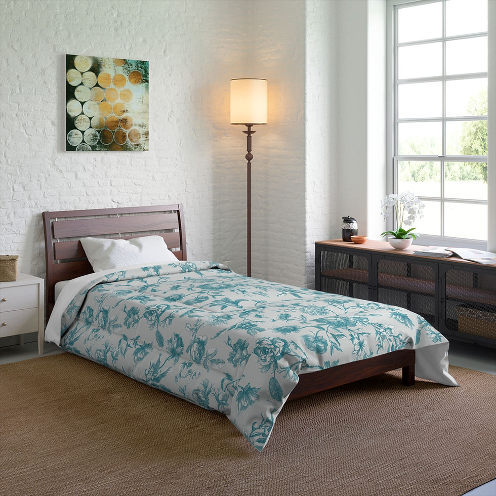 Thumbnail: Floral Teal Comforter – Watercolor Botanical Duvet Cover