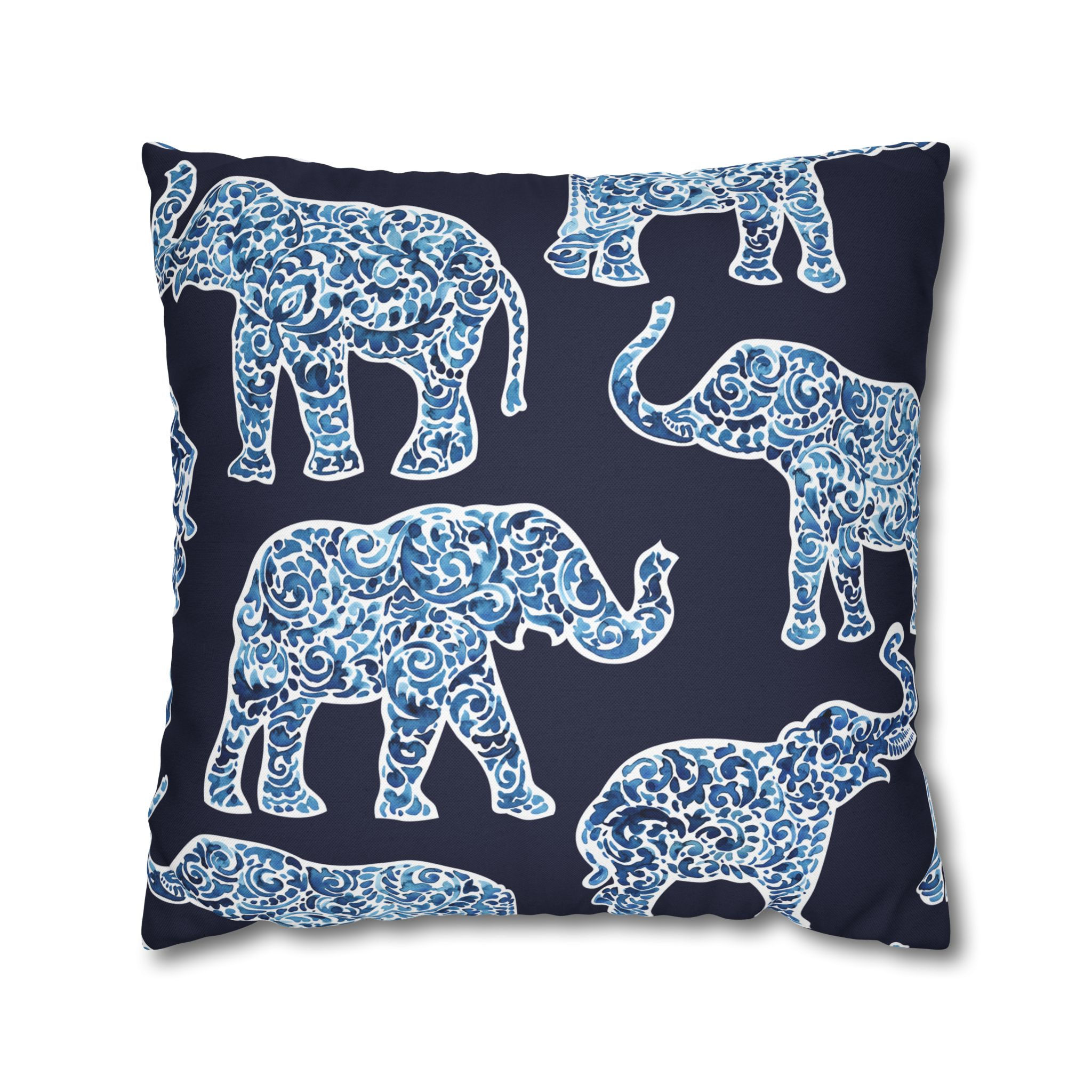 Blue Paisley Elephant Pillowcase — Decorative Square Throw Pillow Cover