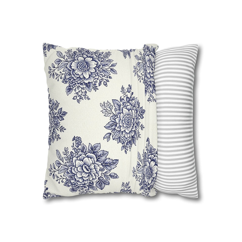Thumbnail: Blue Toile Floral Decorative Pillow Cover 