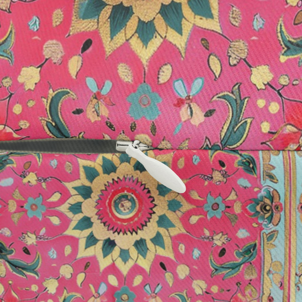 Thumbnail: Boho Pink Mosaic Lumbar Pillow — Decorative Floral Accent Cushion