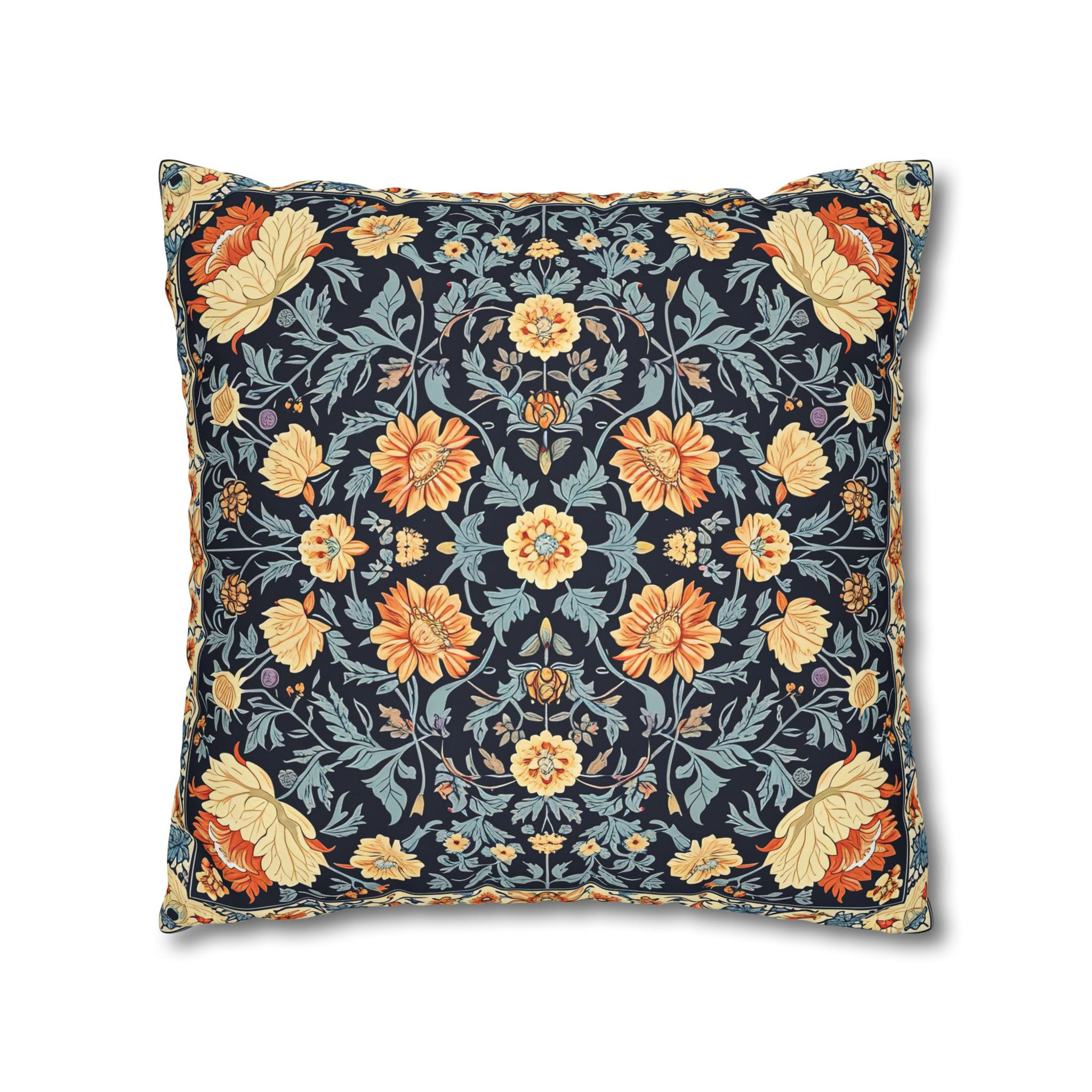 Vintage Floral Cushion Cover — Navy William Morris Style Square Pillowcase