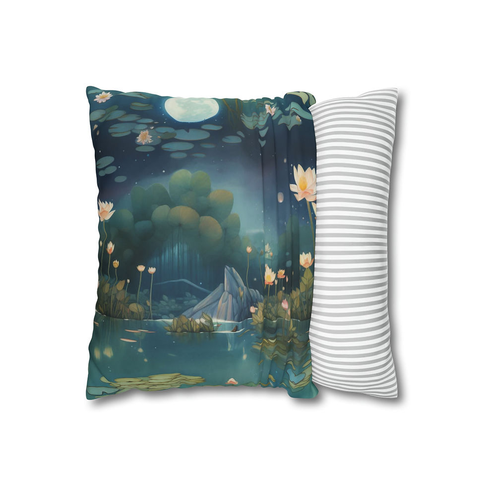 Thumbnail: Water Lily Scene #3 Flowers Spun Polyester Pillowcase
