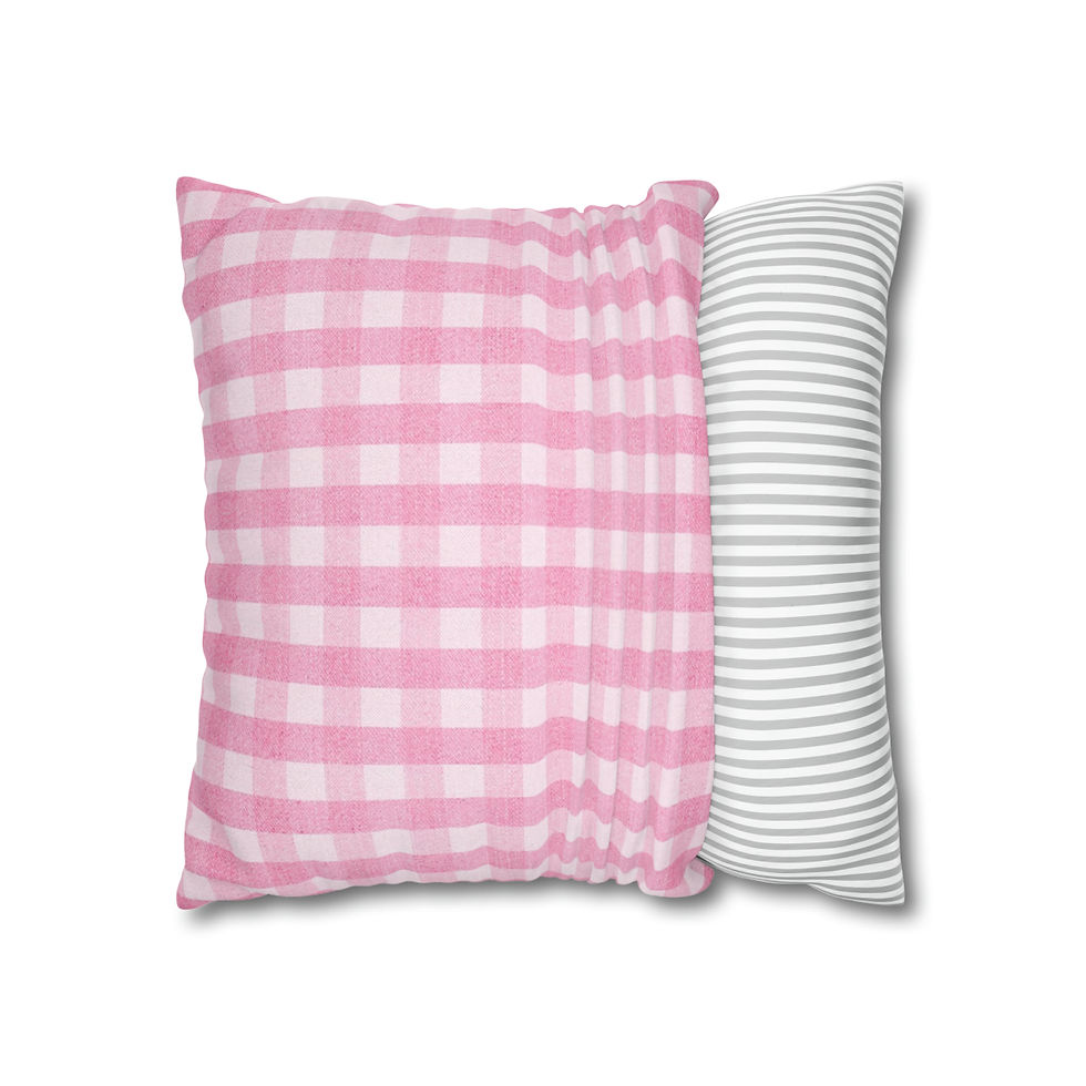 Thumbnail: GINGHAM  PINK Spun Polyester Square Pillow Case