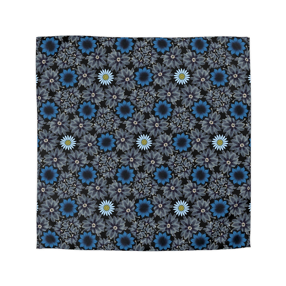 Thumbnail: Blue Retro Floral Duvet Cover — Microfiber Floral Pattern Bedding