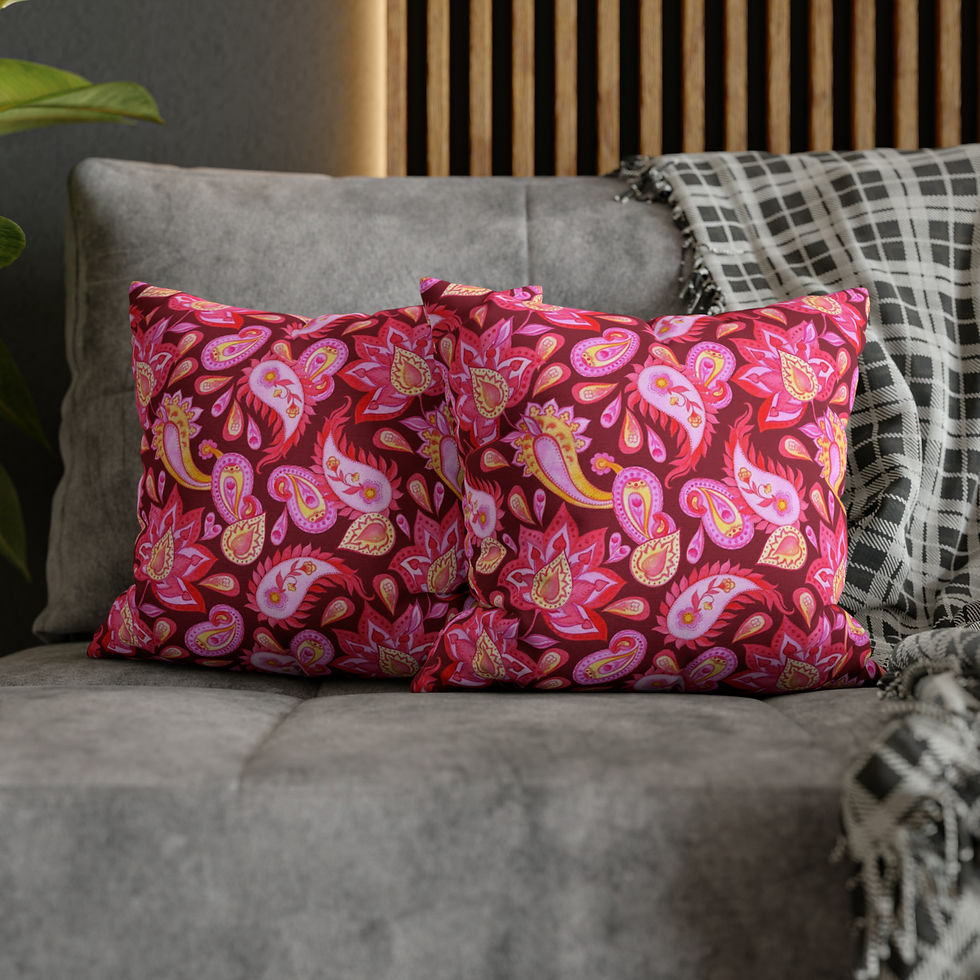 Thumbnail: Red/Pink Paisley Spun Polyester Square Pillow Case