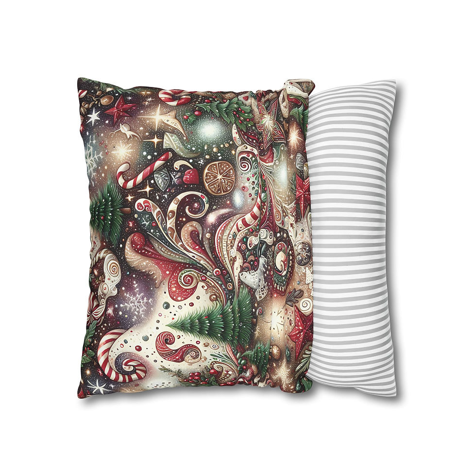Thumbnail: Christmas Candy Swirl Square Pillowcase — Festive Holiday Design