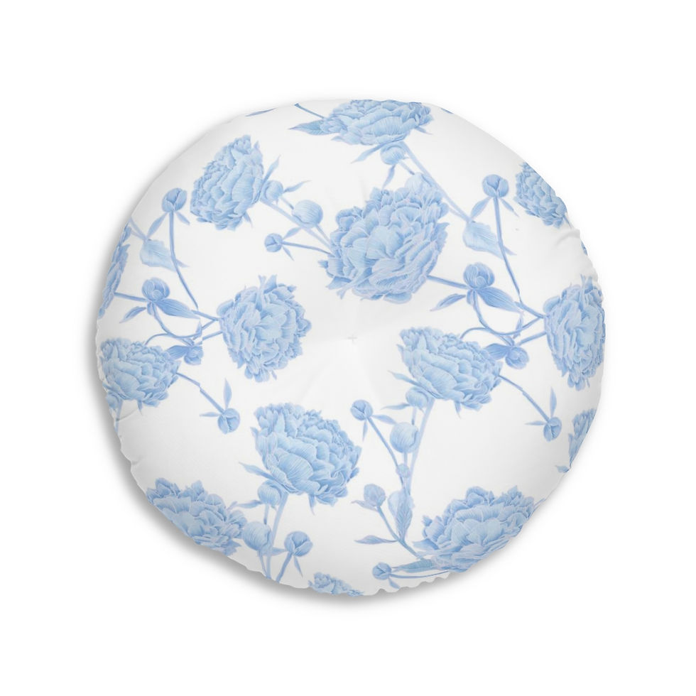 Thumbnail: Soft Blue Floral Tufted Floor Pillow, Round