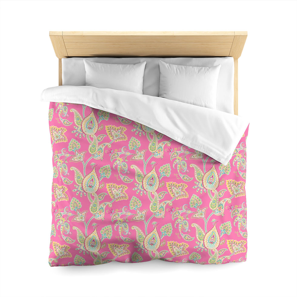 Thumbnail: Pink Paisley (Pink Base) Microfiber Duvet Cover - Colorful Floral Bedding