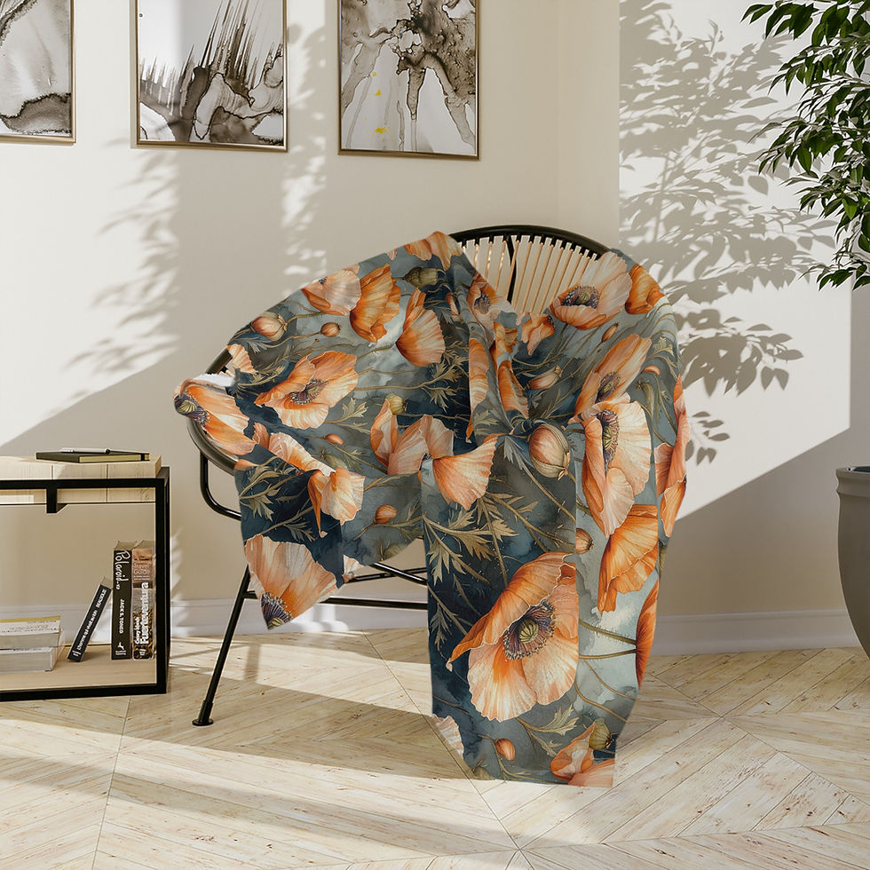 Thumbnail: Velveteen Microfiber Blanket - Vintage Orange Poppy Floral Throw