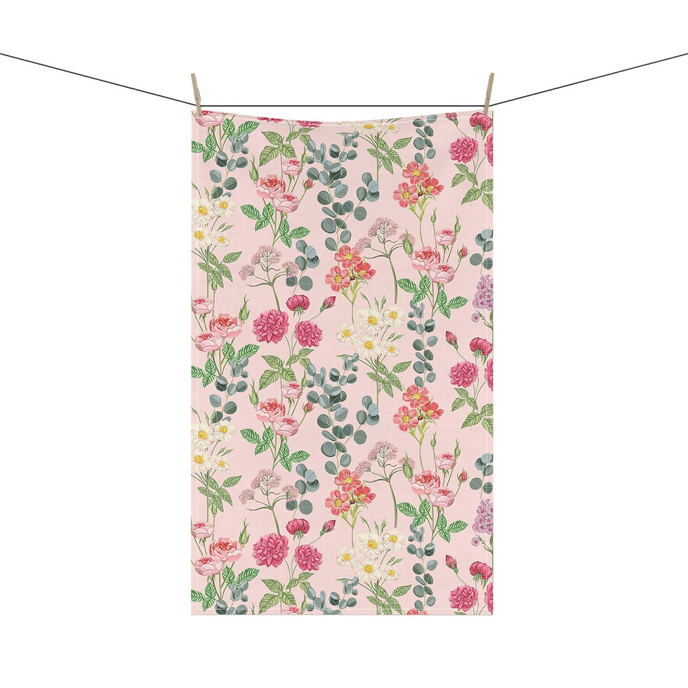Thumbnail: Floral Bloom Pink Tea Towel – Vintage Garden Flowers Cotton Kitchen Towel