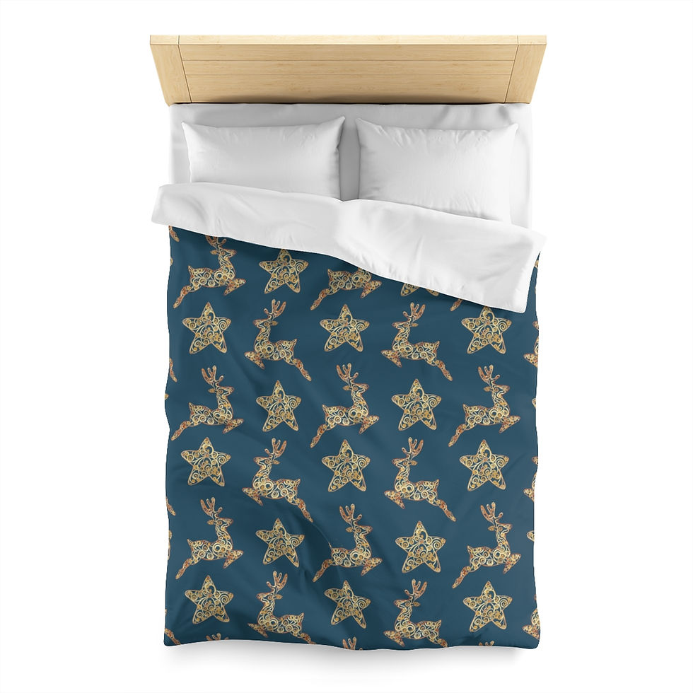 Thumbnail: Golden Reindeer and Stars Microfiber Duvet Cover Set