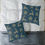 Thumbnail: Golden Reindeer and Stars (Aqua Emerald Green) Spun Polyester Pillow