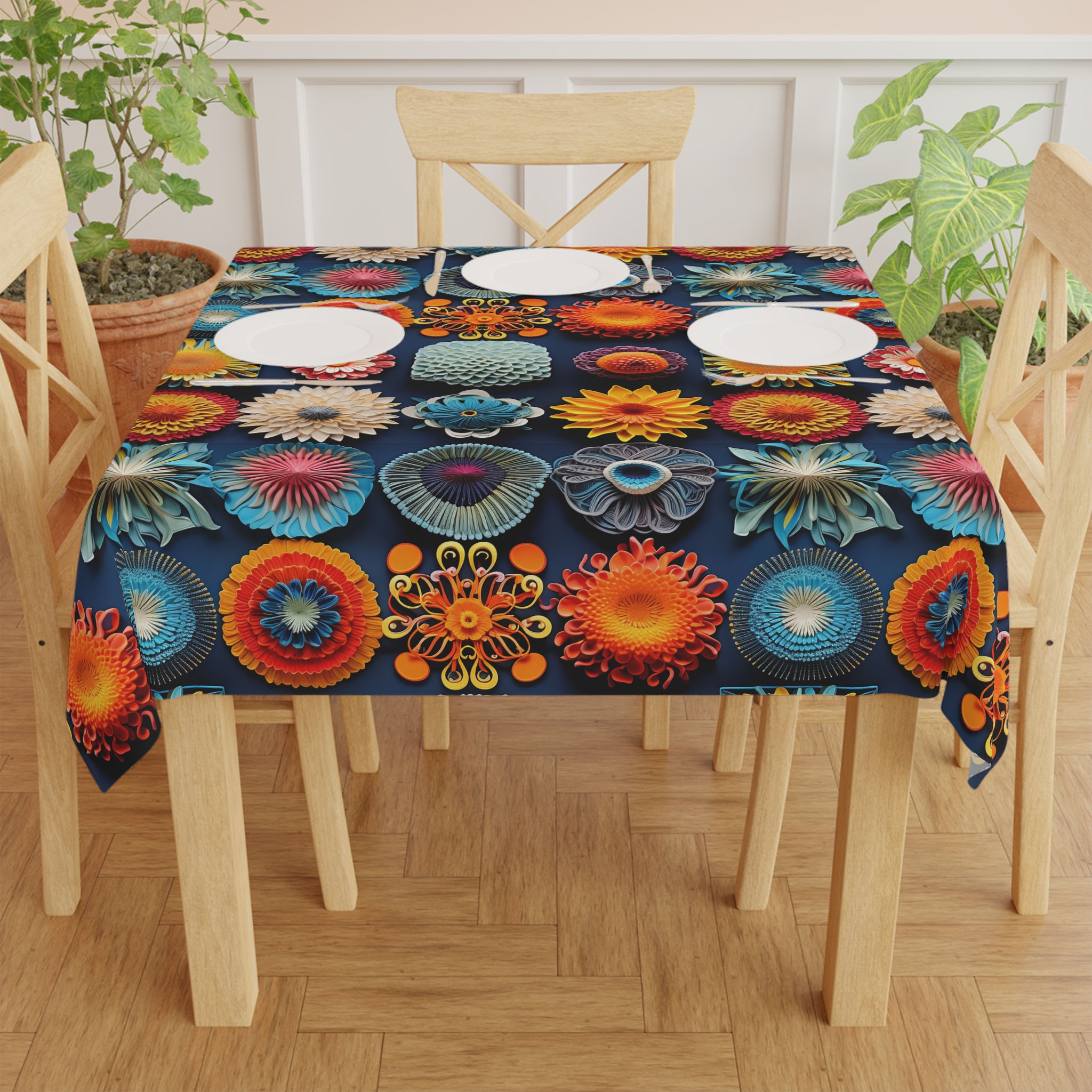 Whimsical Colors Vibrant Floral Tablecloth - Colorful Decor for Parties
