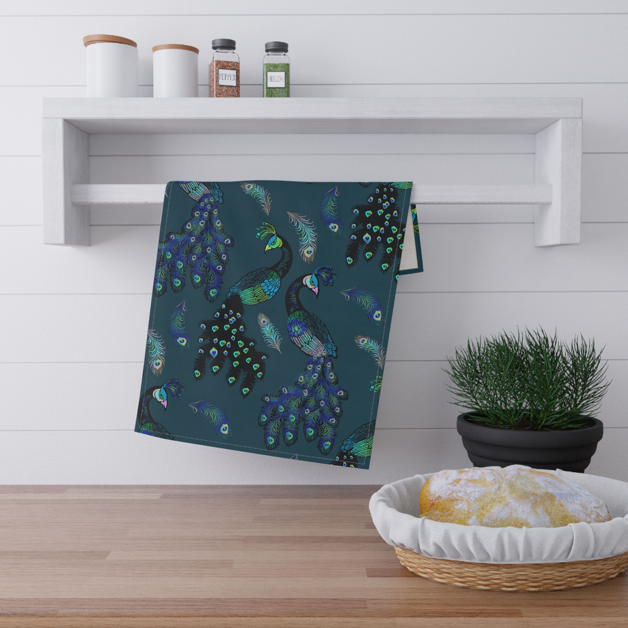 Elegant Peacock Design Cotton Tea Towels for Kitchen Decor