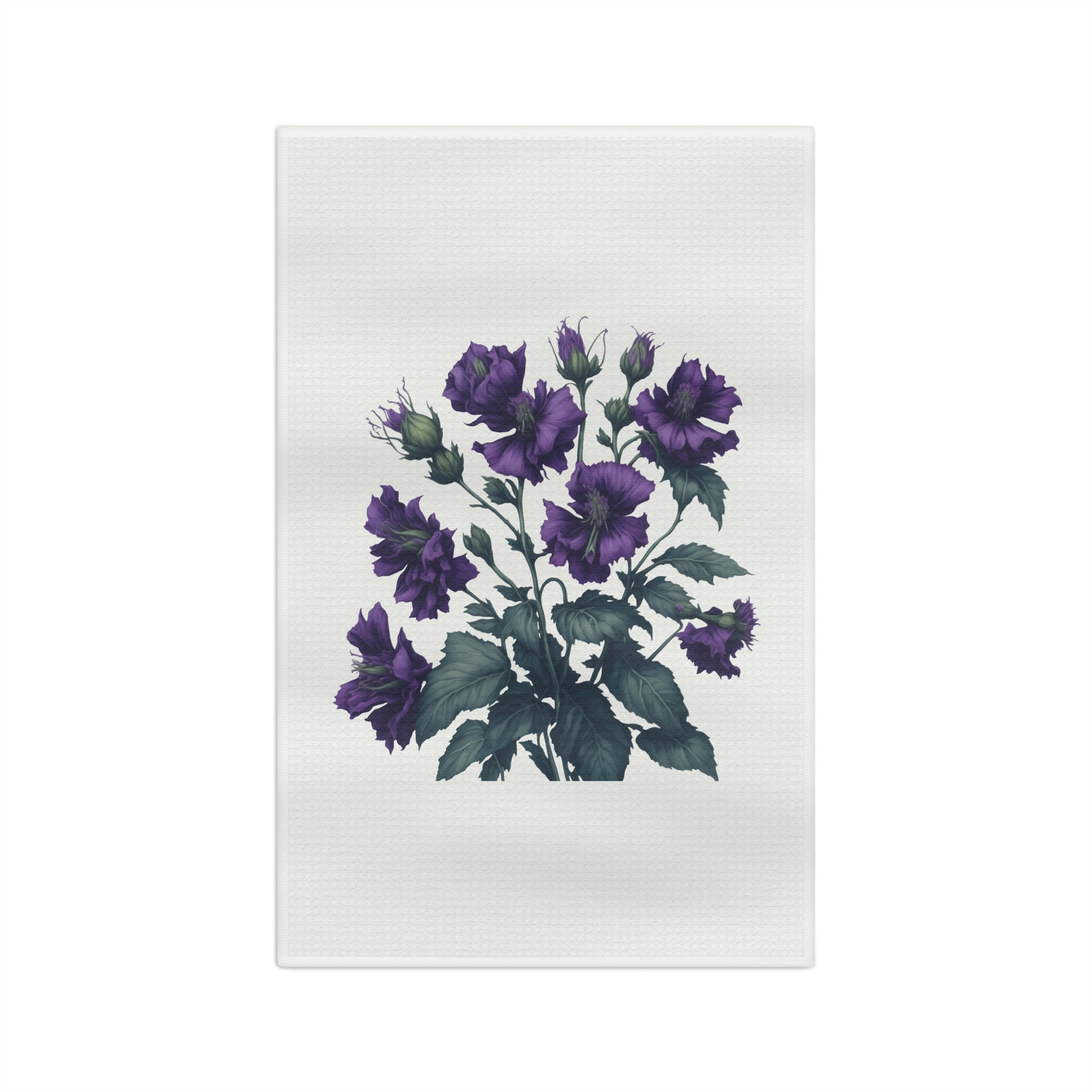 Purple Floral Tea Towel — Vintage Botanical Microfiber Kitchen Towel
