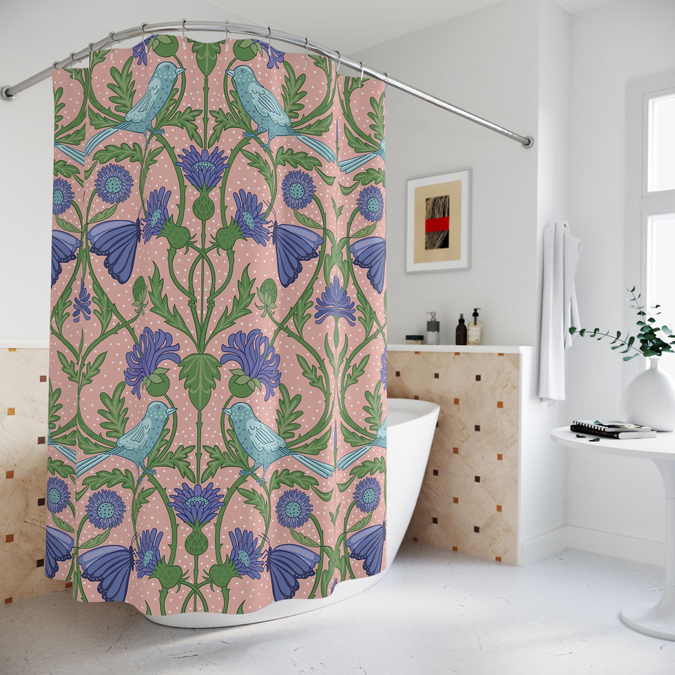 Thumbnail: Whimsical Floral Birds Shower Curtain - Vibrant Nature-Inspired Bathroom Decor