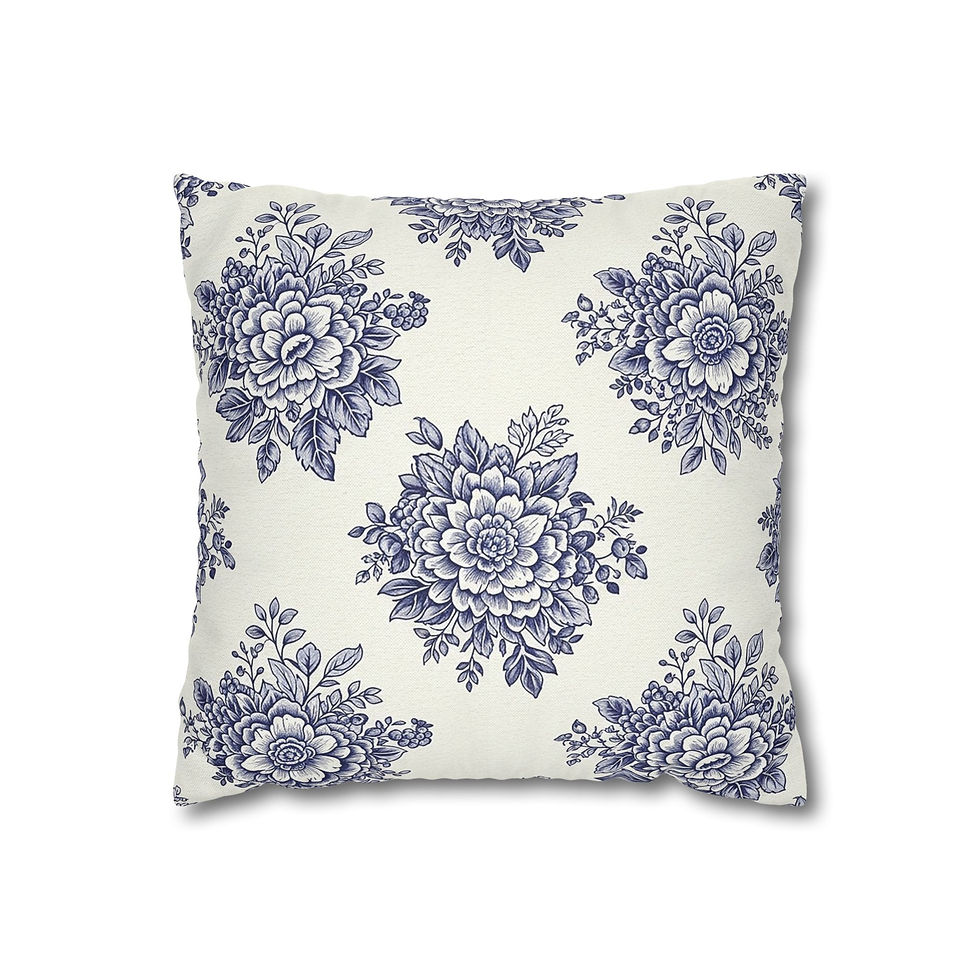 Thumbnail: Blue Toile Floral Decorative Pillow Cover 