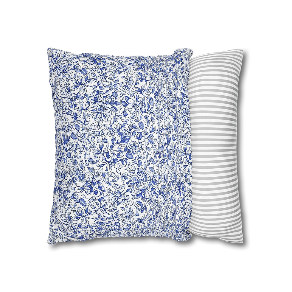 Thumbnail: Blue Toile Floral Pillowcase — Decorative Square Throw Pillow Cover
