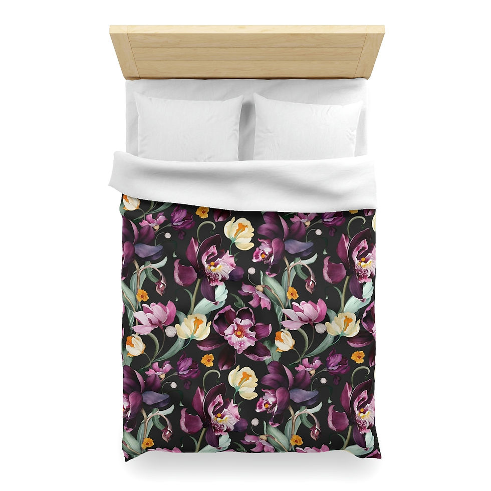 Thumbnail: Purple Iris on Black Microfiber Duvet Cover