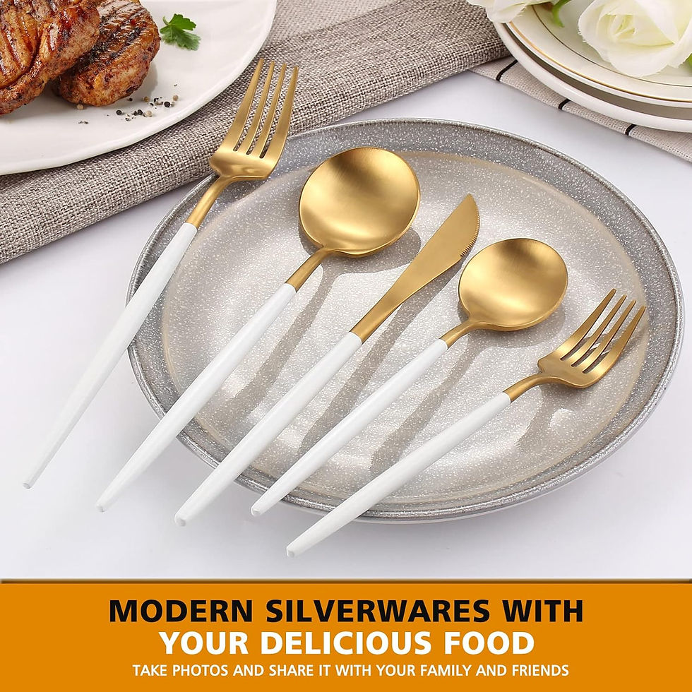 Thumbnail: Matte White Black*Silverware Set, Oliviola 40-Piece Stainless Steel Flatware Cut