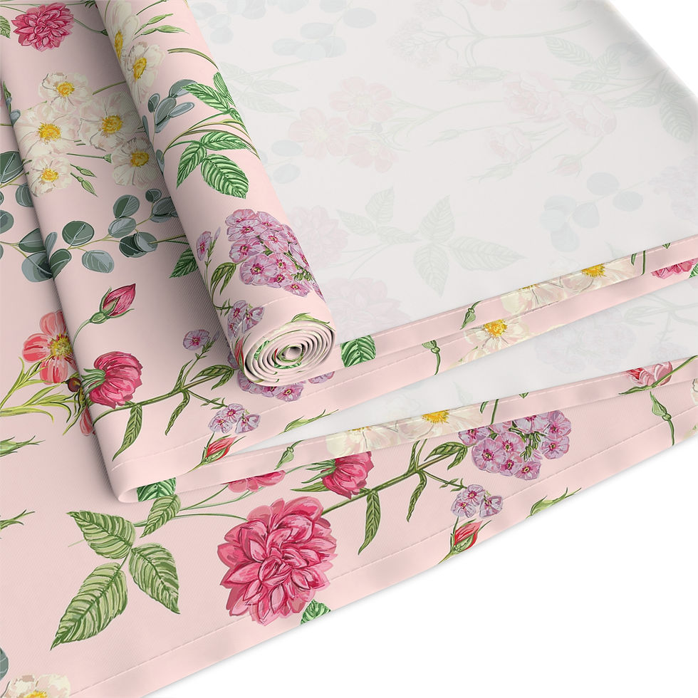 Thumbnail: Floral Bloom Pink Garden Table Runner — Pink Vintage Rose Cotton or Poly Blend