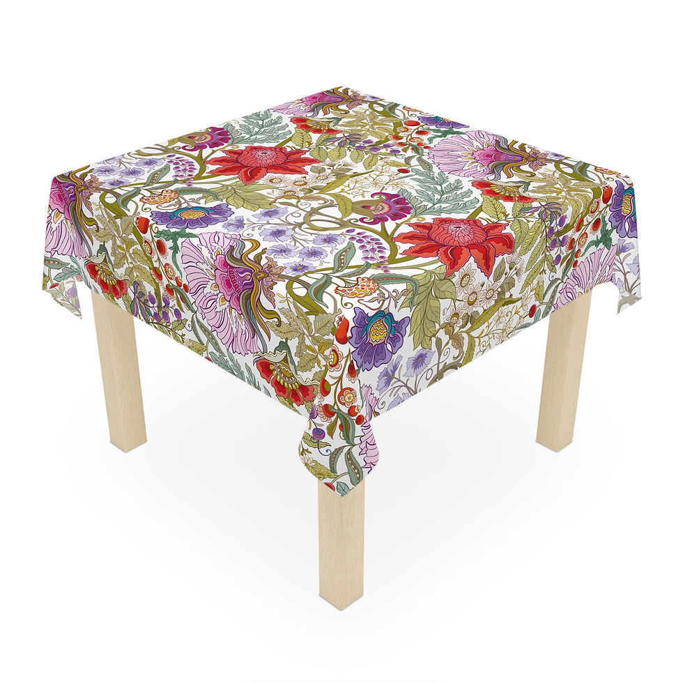 Thumbnail: Floral Vintage Tapestry Tablecloth — Red & Lavender Botanical Dining Decor