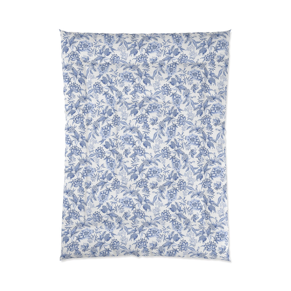 Thumbnail: Blue Floral Comforter - Elegant Bedding for Cozy Homes