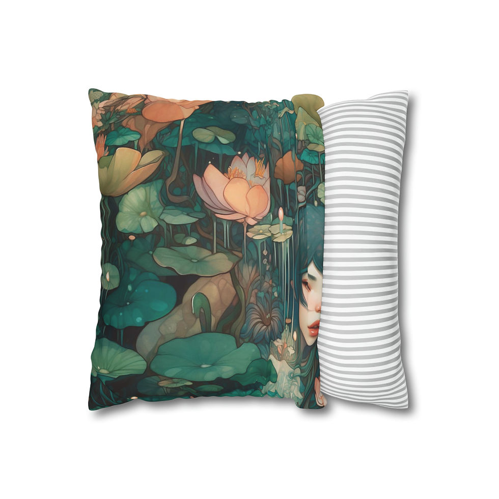 Thumbnail: Water Lily Scene #2 Flowers Spun Polyester Pillowcase