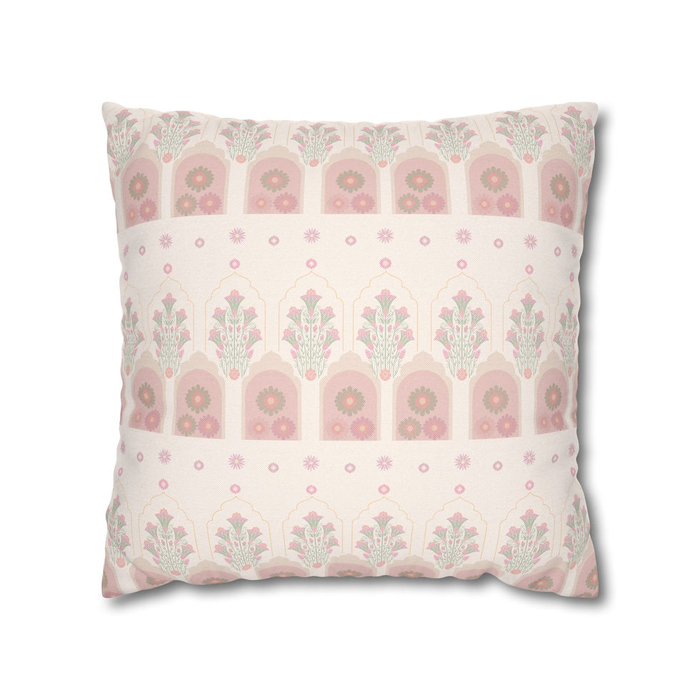 Thumbnail: Indian Pastel Block Print Pillowcase — Pink Floral Square Cushion Cover