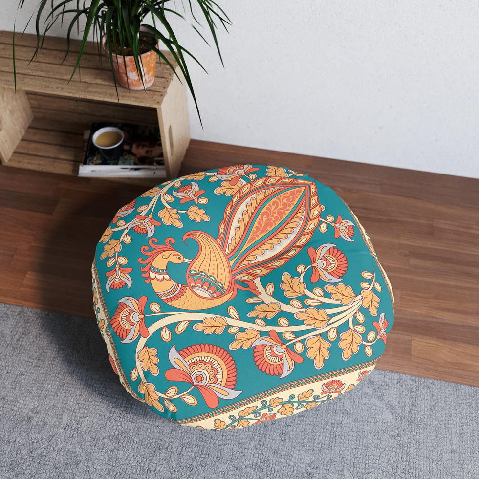 Thumbnail: Bohemian Round Tufted Floor Pillow - Floral Pattern for Cozy Living Spaces